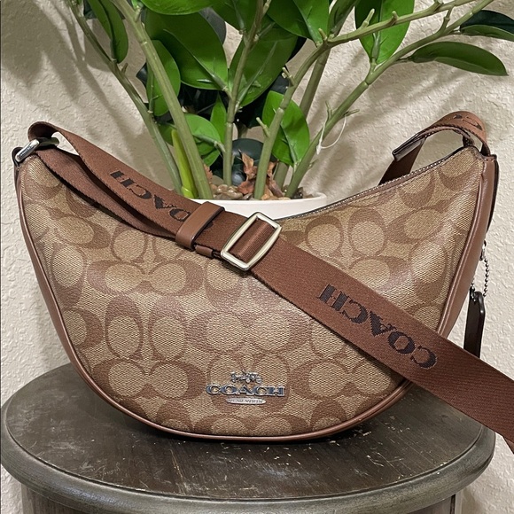 Coach Handbags - COACH Signature Brown Crescent Shoulder Bag with Adjustable Logo Strap